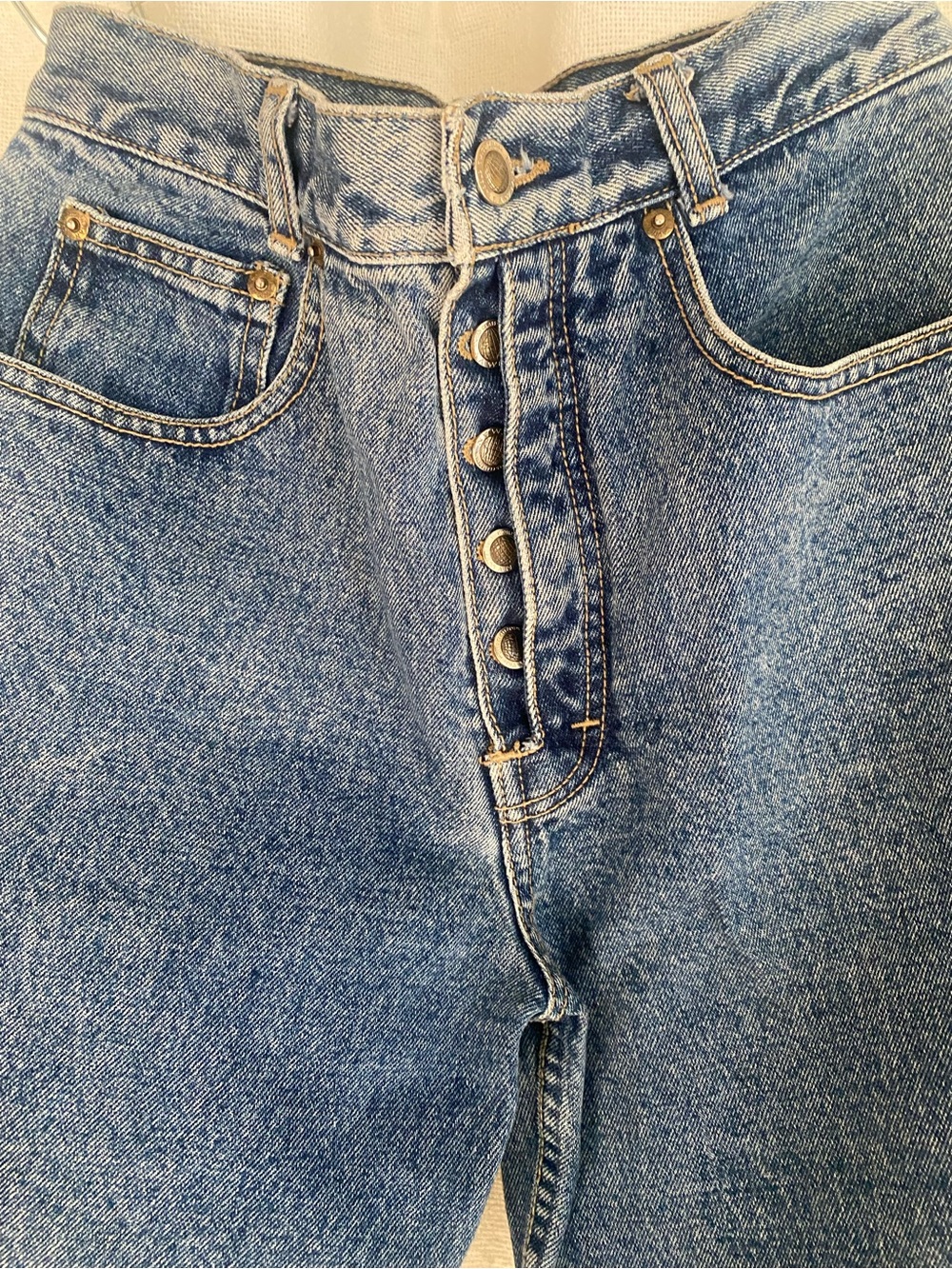Vintage Lawman Western World Class blue denim jeans with a button fly.